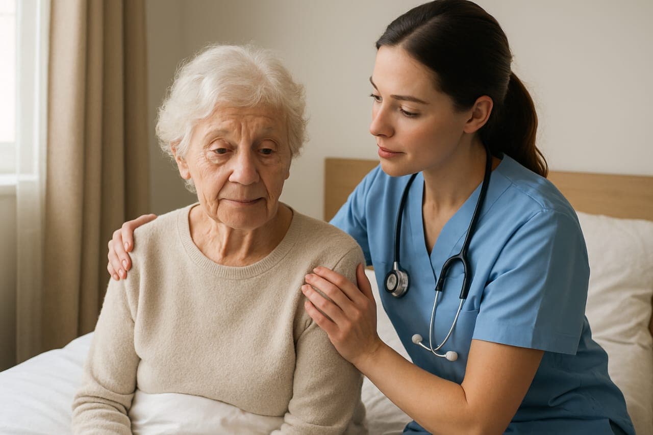 Home healthcare professional assisting patient